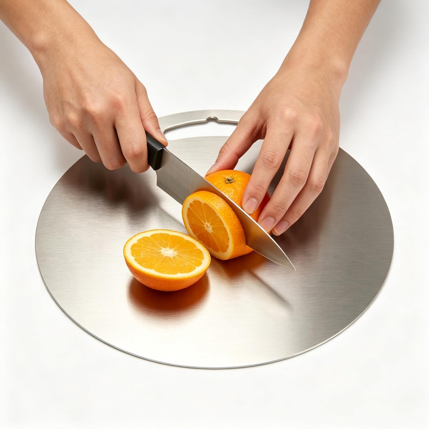 304 stainless steel cutting board mat, heavy-duty solid round double-sided metal chopping board. Non-stick, dishwasher safe. For meat, vegetables, bread, dough kneading