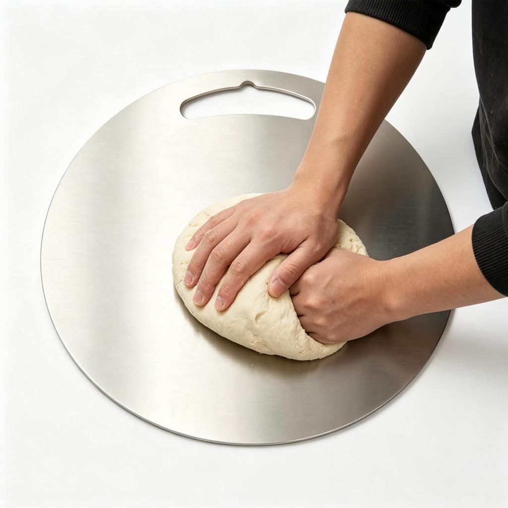 304 stainless steel cutting board mat, heavy-duty solid round double-sided metal chopping board. Non-stick, dishwasher safe. For meat, vegetables, bread, dough kneading