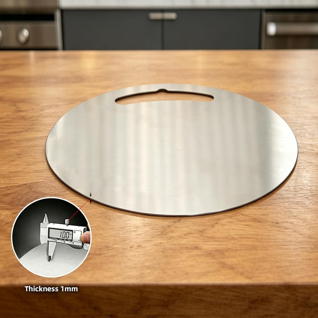 304 stainless steel cutting board mat, heavy-duty solid round double-sided metal chopping board. Non-stick, dishwasher safe. For meat, vegetables, bread, dough kneading