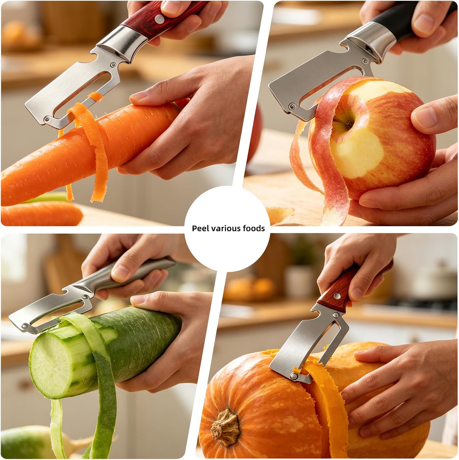 Vegetable Peeler with Stainless Steel Blade & Bottle Opener, Multi‑Use Fruit and Potato Peeler for Apples, Potatoes, Carrots, Pumpkin & Zucchini – Easy Grip Kitchen Tool (Silver/1 piece)